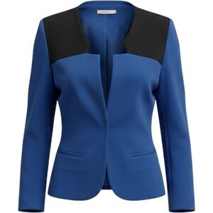 Harve Benard Womens Royal Blue Black Colorblock Open Front Blazer Jacket Size 8